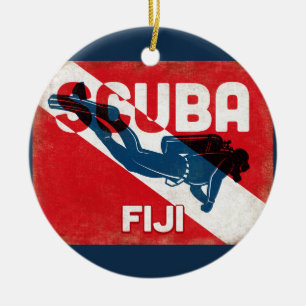 Fiji Scuba Diver - Blue Retro Keramik Ornament