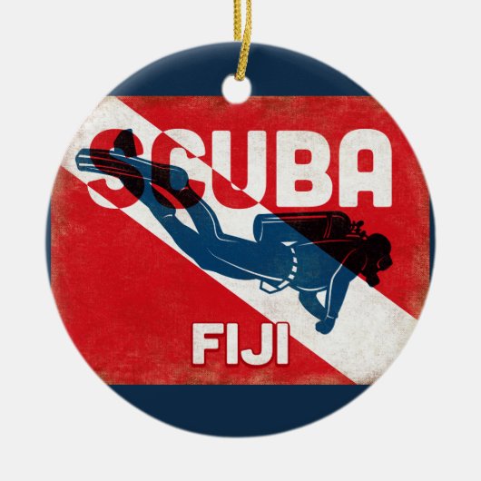 Fiji Scuba Diver - Blue Retro Keramik Ornament (Vorne)