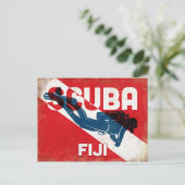 Fiji Scuba Diver - Blue Retro Postkarte (Stehend Vorderseite)