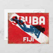 Fiji Scuba Diver - Blue Retro Postkarte (Vorne/Hinten)