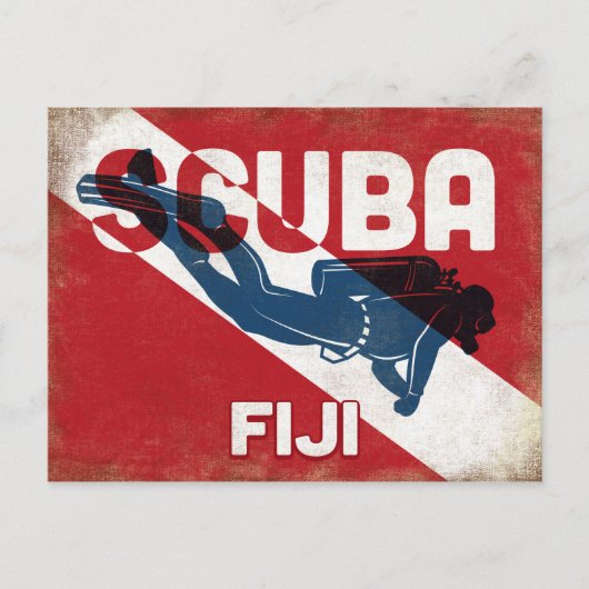 Fiji Scuba Diver - Blue Retro Postkarte (Vorderseite)