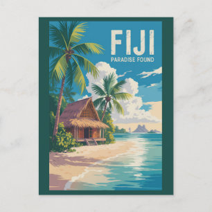 Fiji Strandhütte Reise Kunst Vintage Postkarte