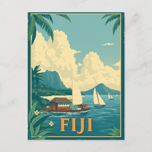 Fiji Tropical Island Beach Retro Postkarte (Vorderseite)