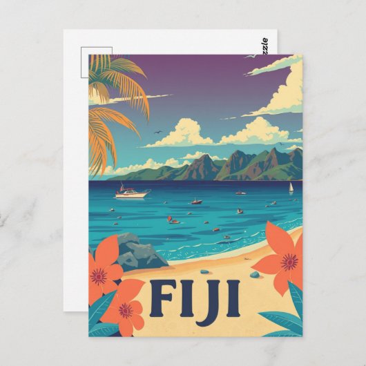 Fiji Tropical Island Beach Vintag Postkarte (Vorne/Hinten)