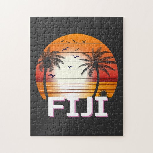 Fiji Vintag Palm Trees Summer Beach Puzzle (Vertikal)