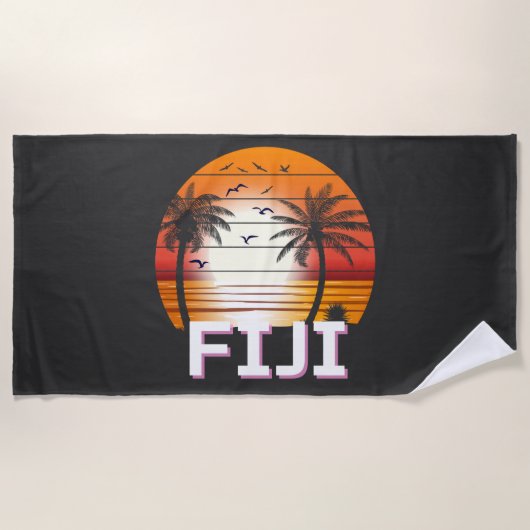Fiji Vintag Palm Trees Summer Beach Strandtuch (Vorderseite)