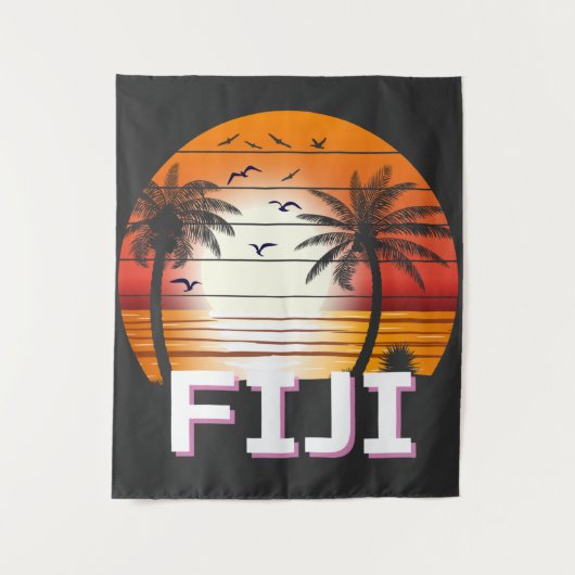 Fiji Vintag Palm Trees Summer Beach Wandteppich (Vorderseite)