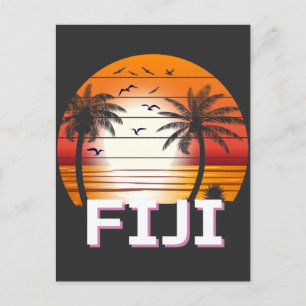 Fiji Vintage Palmen Sommer Strand Postkarte