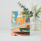 Fiji Vintage Reiseplakat Postkarte (Stehend Vorderseite)