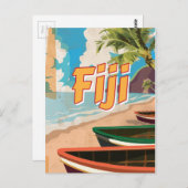 Fiji Vintage Reiseplakat Postkarte (Vorne/Hinten)