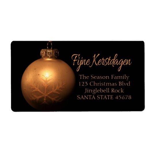 Fijne Kerstdagen Golden Ornament Label (Vorne)