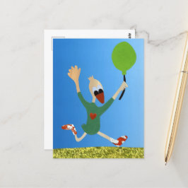 Fijne verjaardag eend hardlopen met ballon grappig postkarte