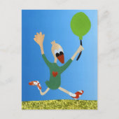 Fijne verjaardag eend hardlopen met ballon grappig postkarte (Vorderseite)