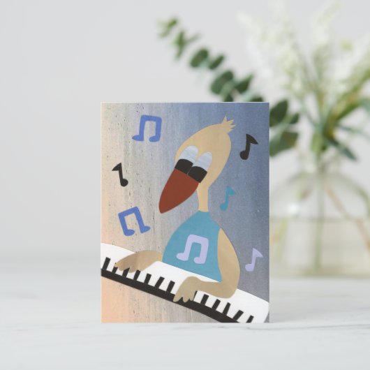 Fijne verjaardag eend speelt piano vrolijke muziek postkarte (Stehend Vorderseite)
