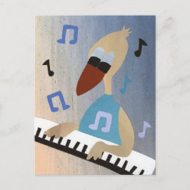 Fijne verjaardag eend speelt piano vrolijke muziek postkarte