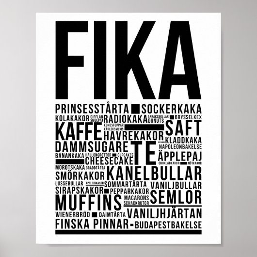 Fika Sweet Coffee Süßigkeiten Typografie Poster (Vorne)