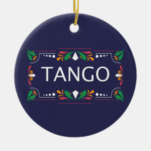 Fileteado Argentine Tango Floral auf Blue Keramik Ornament