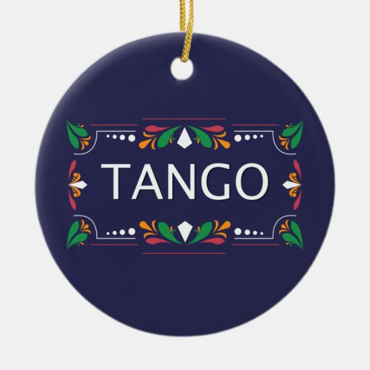 Fileteado Argentine Tango Floral auf Blue Keramik Ornament (Vorne)