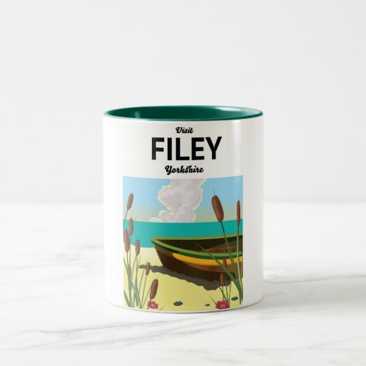 Filey, Yorkshire Seaside Poster Zweifarbige Tasse (Mittel)