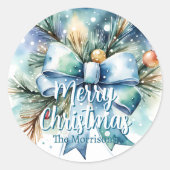 Filiale der Weihnachtskiefer mit Blauer Kuh und Or Runder Aufkleber (Vorderseite)