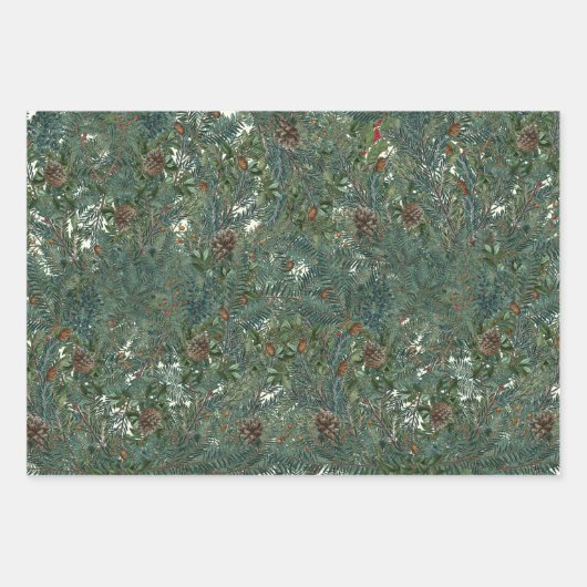Filiale Filiale von Evergreen Pinecone Bird Streif Geschenkpapier Set (Vorderseite)