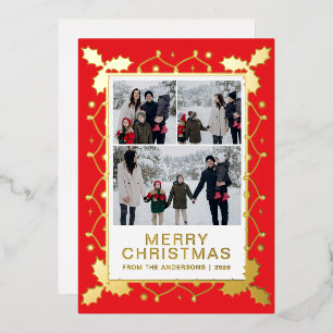 Filigrane Goldblatt-Ornament 3-Foto-Familien-Weihn Folien Feiertagskarte