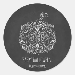 Filigrane-Kreidetafel-Herbst-Kürbis-Halloween-Gesc Runder Aufkleber