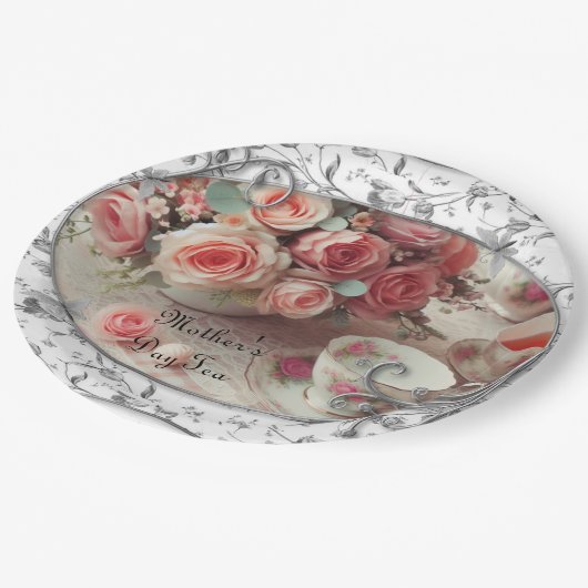 Filigree am Tag der Rosenmutter Pappteller (Schrägansicht)