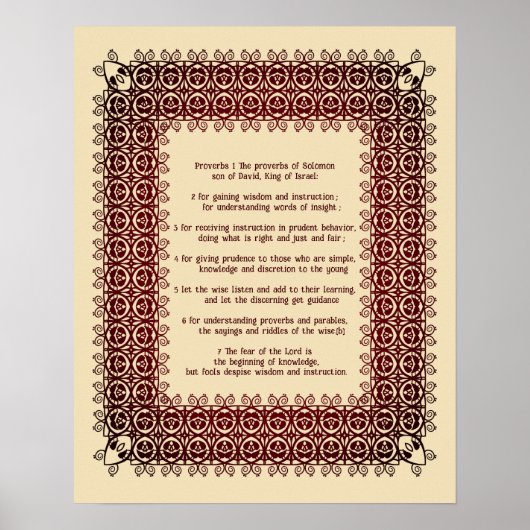 Filigree Bibeltext Sprüche Kapitel 1 : 1-7 Poster (Vorne)