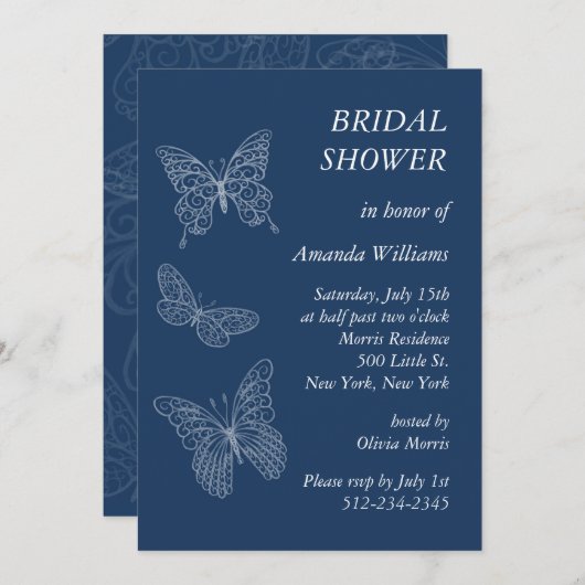 Filigree Butterfly Brautparty (aquamarin) Einladung (Vorne/Hinten)