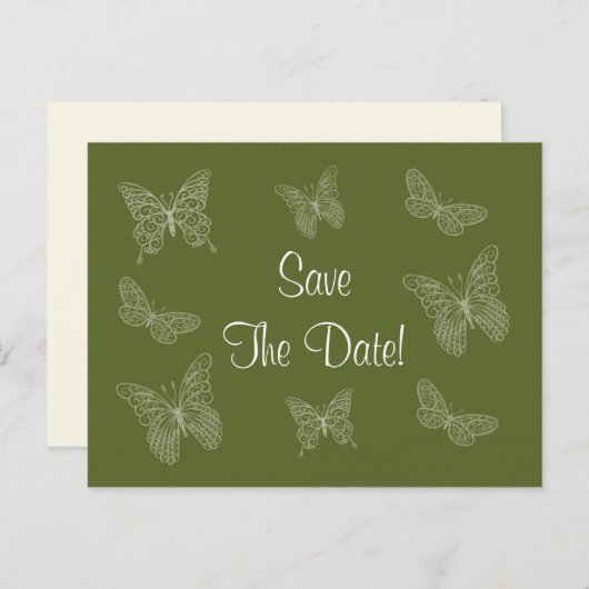 Filigree Butterfly Save the Date Postkarte für jun (Vorne/Hinten)