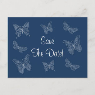 Filigree Butterfly Save the Date Postkarte in Aqua