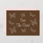 Filigree Butterfly Save the Date Postkarte in Brau (Vorne/Hinten)