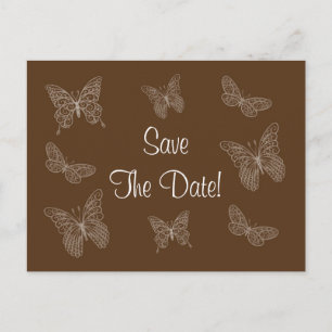 Filigree Butterfly Save the Date Postkarte in Brau
