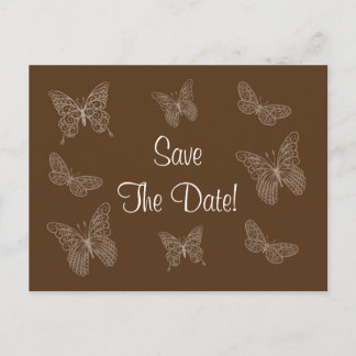 Filigree Butterfly Save the Date Postkarte in Brau
