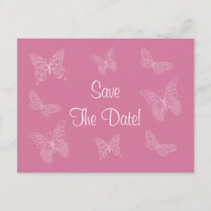 Filigree Butterfly Save the Date Postkarte in Rosa