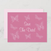 Filigree Butterfly Save the Date Postkarte in Rosa (Vorne/Hinten)