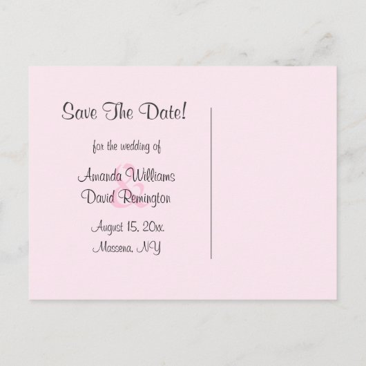 Filigree Butterfly Save the Date Postkarte in Rosa (Rückseite)