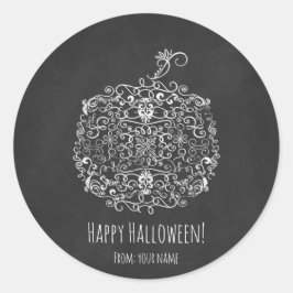 Filigree Chalkboard Fall Pumpkin Halloween Favor Runder Aufkleber