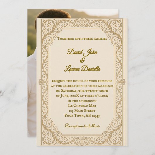 Filigree Fleur Foto Hochzeit Einladung (Vorne/Hinten)