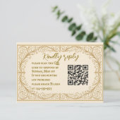 Filigree Fleur QR Code Wedding RSVP Card Karte (Stehend Vorderseite)