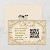 Filigree Fleur QR Code Wedding RSVP Card Karte (Vorne/Hinten)