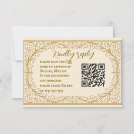 Filigree Fleur QR Code Wedding RSVP Card Karte