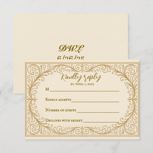 Filigree Fleur Wedding RSVP Card (Vorne/Hinten)
