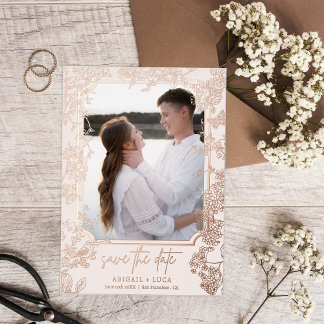 Filigree Floral Chinoiserie Rett Date Wedding Folieneinladung