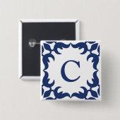 Filigree Gerahmte Monogramm in Navy Blue Button (Vorne & Hinten)