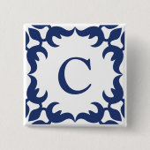 Filigree Gerahmte Monogramm in Navy Blue Button (Vorderseite)