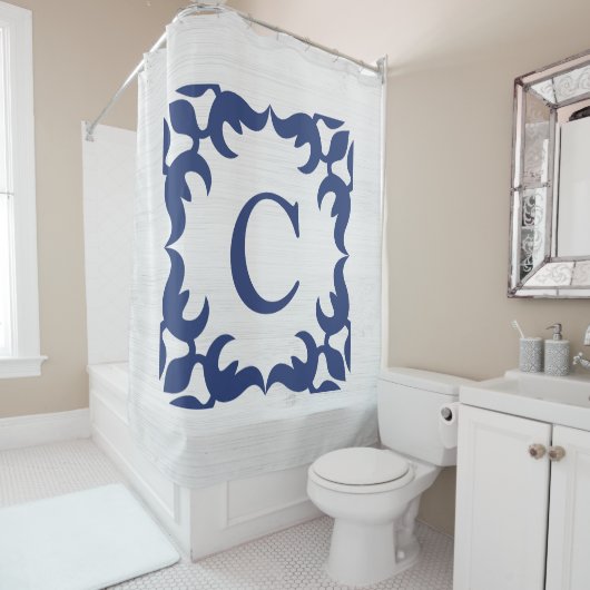 Filigree Gerahmte Monogramm in Navy Blue Duschvorhang (Beispiel)