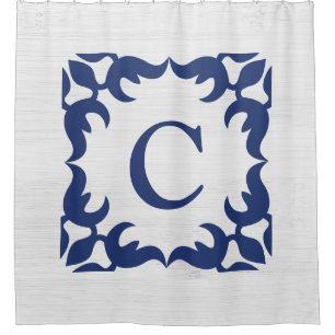 Filigree Gerahmte Monogramm in Navy Blue Duschvorhang