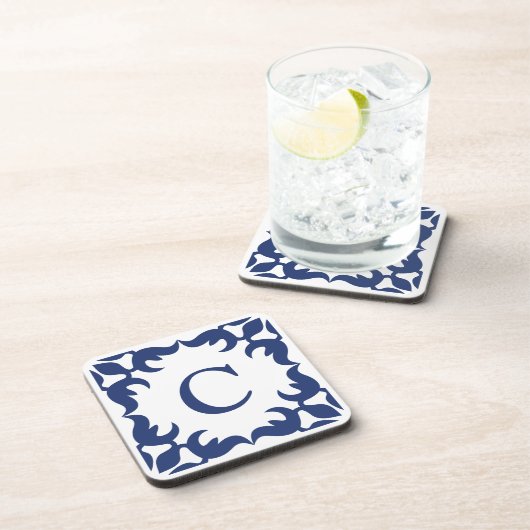 Filigree Gerahmte Monogramm in Navy Blue Getränkeuntersetzer (Rechte Seite)